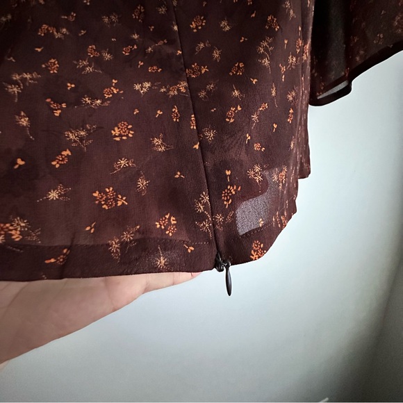 Vintage Women's Brown Floral Blouse 3/4 Sleeve Peter Pan Collar - Picture 5 of 12